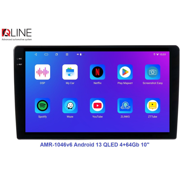 Автомагнітола Qline AMR-1046v6 Android 13 QLED 4+64Gb 10"