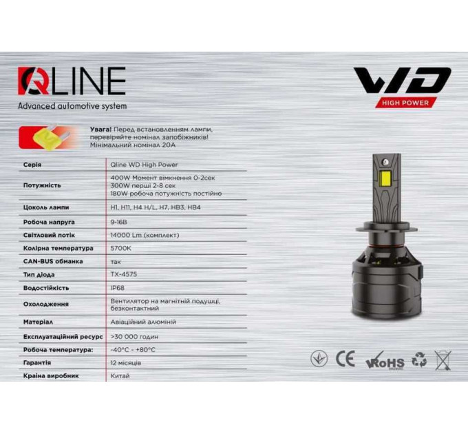 Cвітлодіодні лампи Qline WD High Power H1 6000K (2шт)