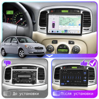 Штатная магнитола Element для Hyundai Verna II 2005-2010 экран 9" 4/64 QLED CarPlay 4G Wi-Fi GPS 360 Prime
