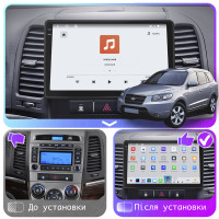 Штатная магнитола Element для Hyundai Santa Fe II 2005-2010 экран 9" 4/64 QLED CarPlay 4G Wi-Fi GPS 360 Prime
