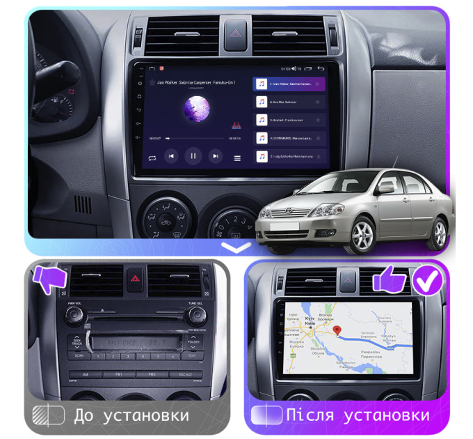 Штатна магнітола Toyota Corolla IX (E120, E130) 2003-2007 Element Prime 4/64 4G CarPlay