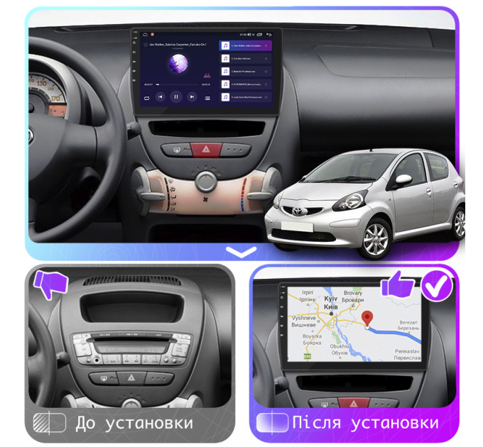 Штатна магнітола Toyota Aygo 2005-2009 Element Prime 4/64 4G CarPlay
