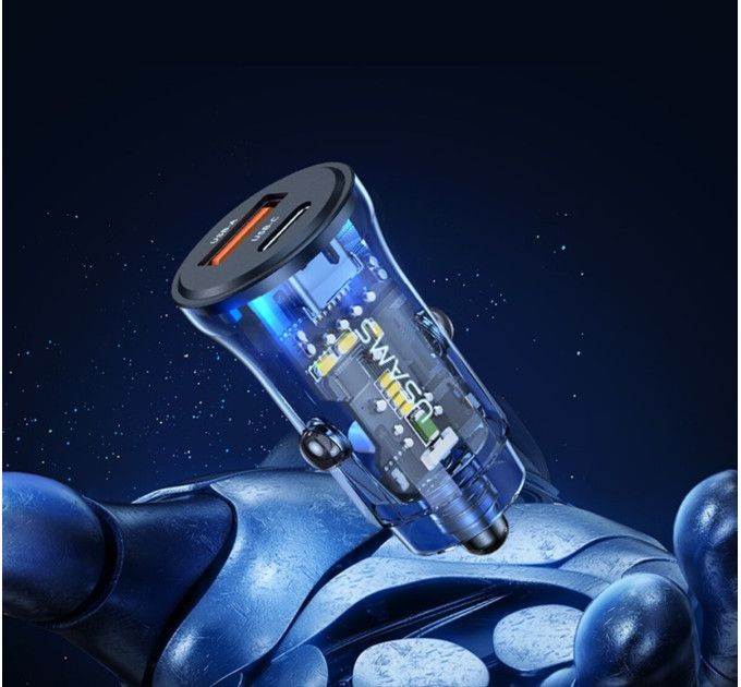Автомобільний зарядний пристрій Usams US-CC164 C32 30W Transparent A+C Mini