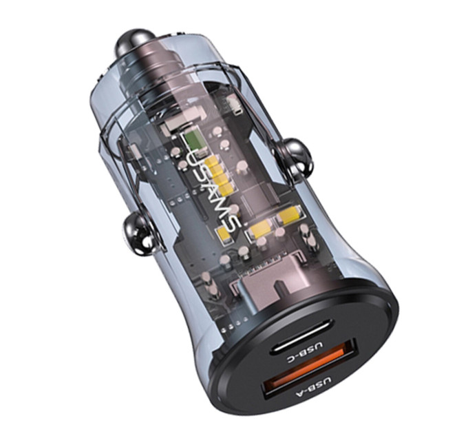 Автомобільний зарядний пристрій Usams US-CC164 C32 30W Transparent A+C Mini