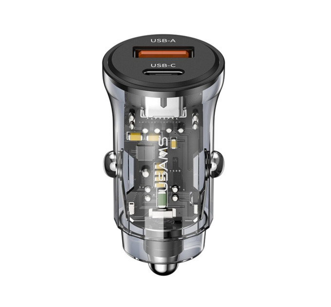 Автомобільний зарядний пристрій Usams US-CC164 C32 30W Transparent A+C Mini