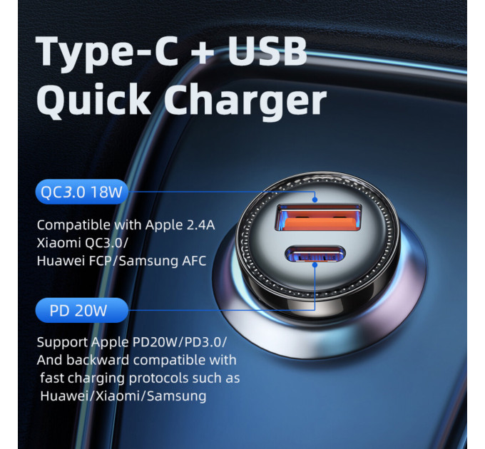 Автомобільний зарядний пристрій Essager ECC2Q-WL0A black