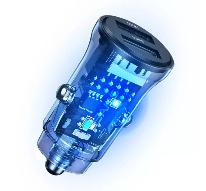 Автомобільний зарядний пристрій Usams US-CC162 C31 15W Transparent Dual USB A+A Mini Car Charger