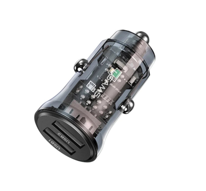 Автомобільний зарядний пристрій Usams US-CC162 C31 15W Transparent Dual USB A+A Mini Car Charger