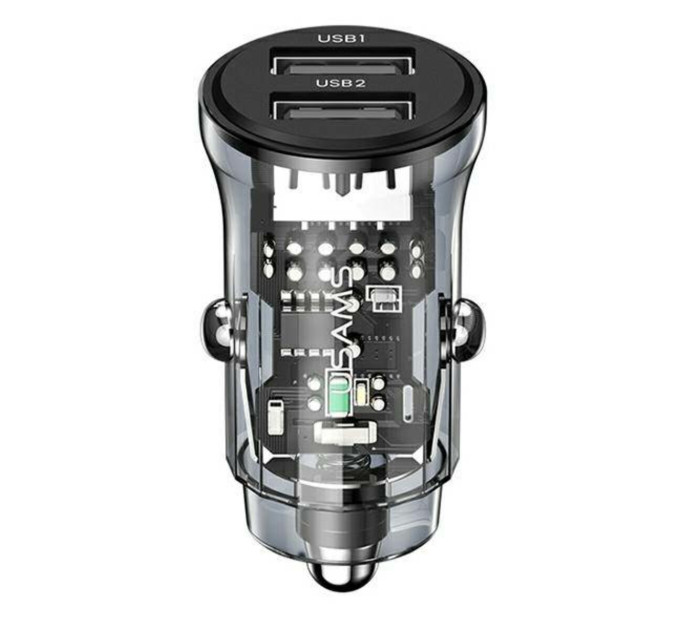 Автомобільний зарядний пристрій Usams US-CC162 C31 15W Transparent Dual USB A+A Mini Car Charger