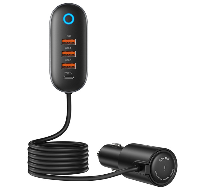 Автомобільний зарядний пристрій Usams US-CC161Car Charger 3USB + Type-C 156W With Cigarette Lighter Black