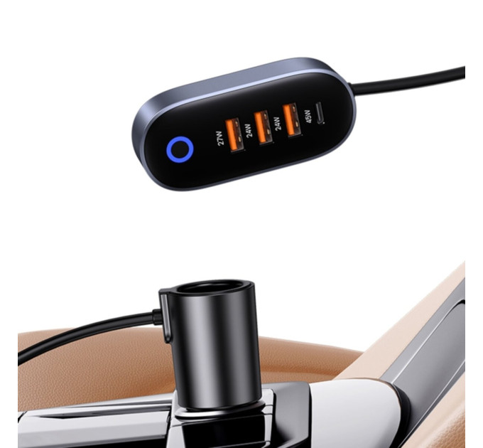 Автомобільний зарядний пристрій Usams US-CC161Car Charger 3USB + Type-C 156W With Cigarette Lighter Black