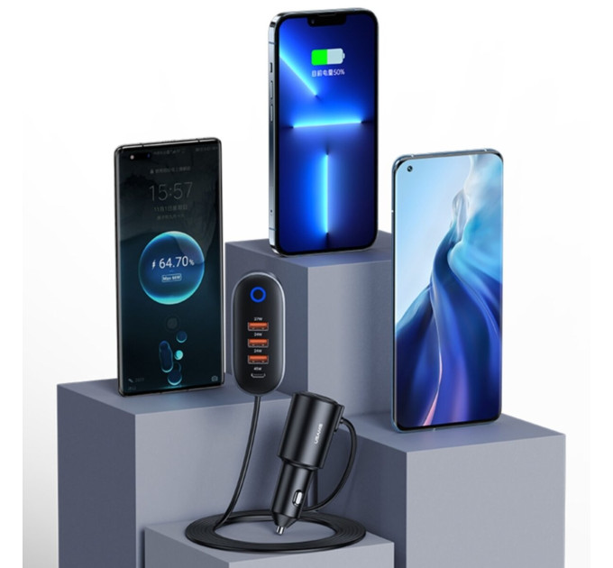 Автомобільний зарядний пристрій Usams US-CC161Car Charger 3USB + Type-C 156W With Cigarette Lighter Black