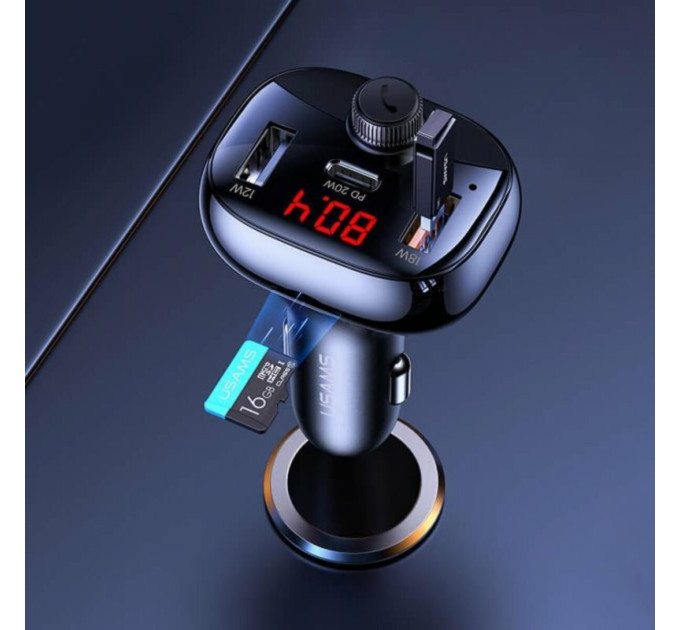 FM-трансмітер Usams US-CC143 C25 50W 2A+C 3 Ports Digital Display Wireless FM Car Charger Black