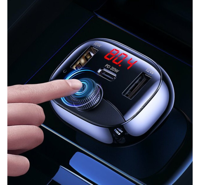 FM-трансмітер Usams US-CC143 C25 50W 2A+C 3 Ports Digital Display Wireless FM Car Charger Black