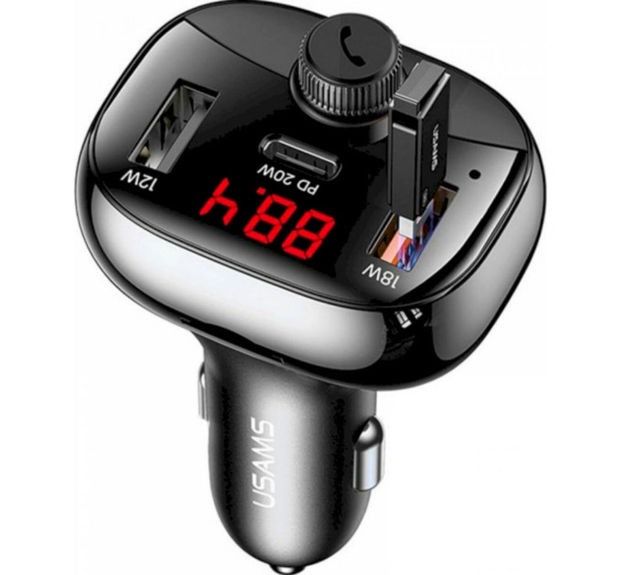 FM-трансмітер Usams US-CC143 C25 50W 2A+C 3 Ports Digital Display Wireless FM Car Charger Black