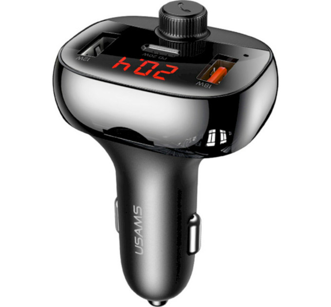 FM-трансмітер Usams US-CC143 C25 50W 2A+C 3 Ports Digital Display Wireless FM Car Charger Black