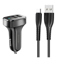 Автомобільний зарядний пристрій Usams Travel Car Charger Kit King Tu Series(U35 Micro Cable 1M + C13 Dual USB Car Charger) Black