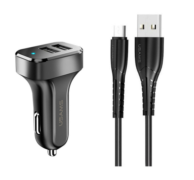 Автомобільний зарядний пристрій Usams Travel Car Charger Kit King Tu Series(U35 Micro Cable 1M + C13 Dual USB Car Charger) Black