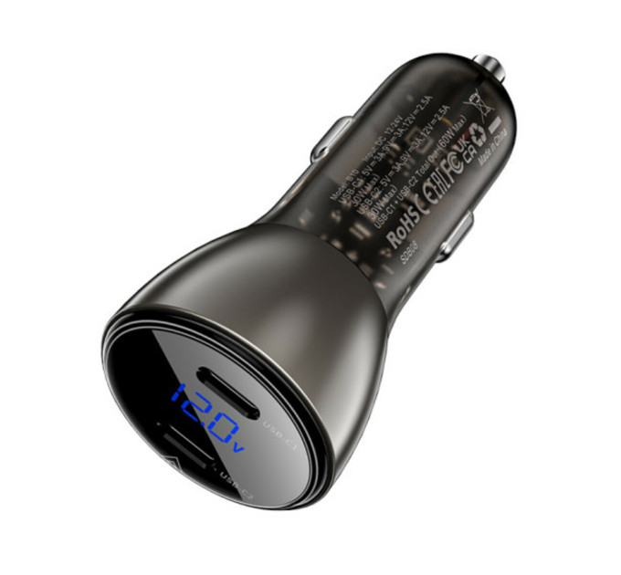 Автомобільний зарядний пристрій ACEFAST B10 metal 60W (USB-C + USB-C) Black