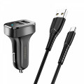 Автомобільний зарядний пристрій  Usams Travel Car Charger Kit King Tu Series(U35 Type-C Cable 1M + C13 Dual USB Car Charger)Black