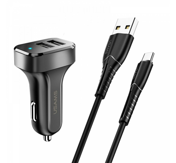 Автомобільний зарядний пристрій  Usams Travel Car Charger Kit King Tu Series(U35 Type-C Cable 1M + C13 Dual USB Car Charger)Black
