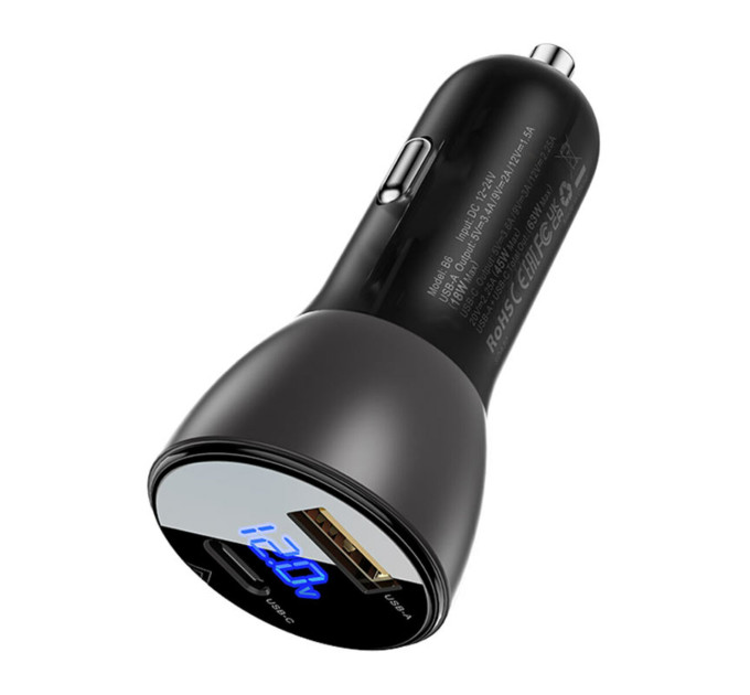 Автомобільний зарядний пристрій ACEFAST B6 metal 63W (USB-A+USB-C) with digital display