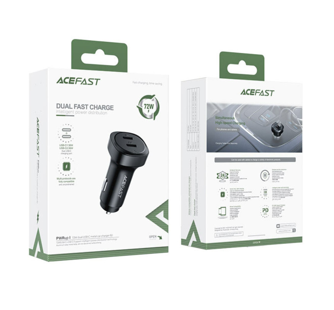 Автомобільний зарядний пристрій ACEFAST B2 72W dual USB-C metal car charger