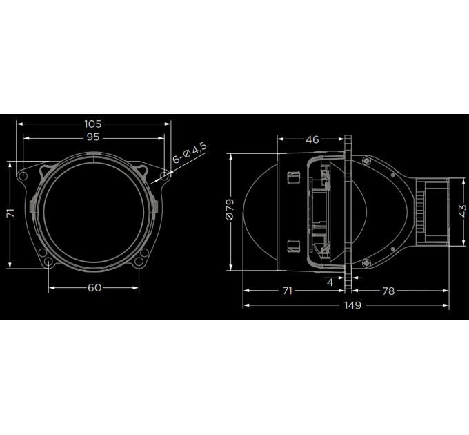 Світлодіодні лінзи DriveX BiLED Amateru 3.0" 52/70W 5500К Dual chip CAN