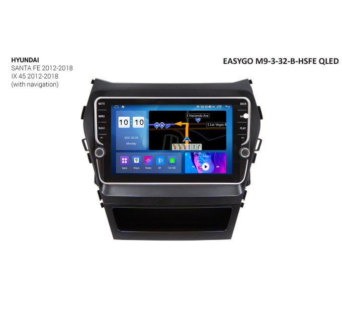 Штатна автомагнітола EasyGo M9-3-32-B-HSFE QLED Hyundai Santa Fe, iX-45 2012-2018