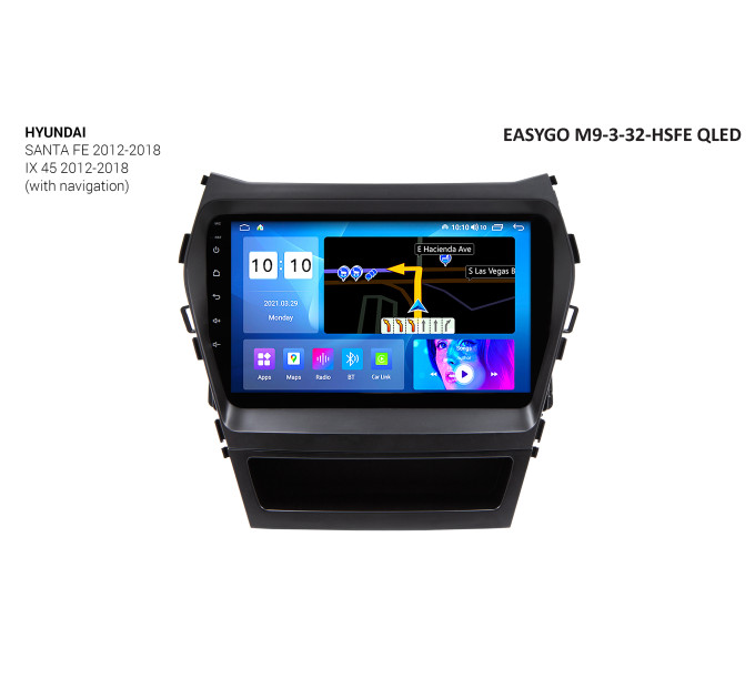 Штатна автомагнітола EasyGo M9-3-32-HSFE QLED Hyundai Santa Fe, iX-45 2012-2018