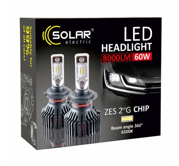 Світлодіодні лампи Solar 8304 H4 12/24V 6500K 8000Lm 60W ZES Chip
