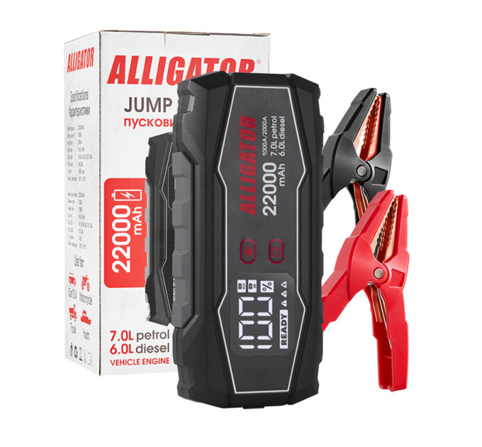 Портативний пусковий зарядний пристрій Alligator Jump Starter JS845 1000A/2000A 22000mAh