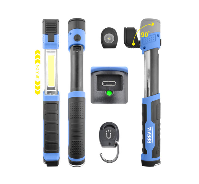 Телескопічна інспекційна лампа Brevia LED 3W COB+1W LED 300lm 2000mAh, microUSB 11350