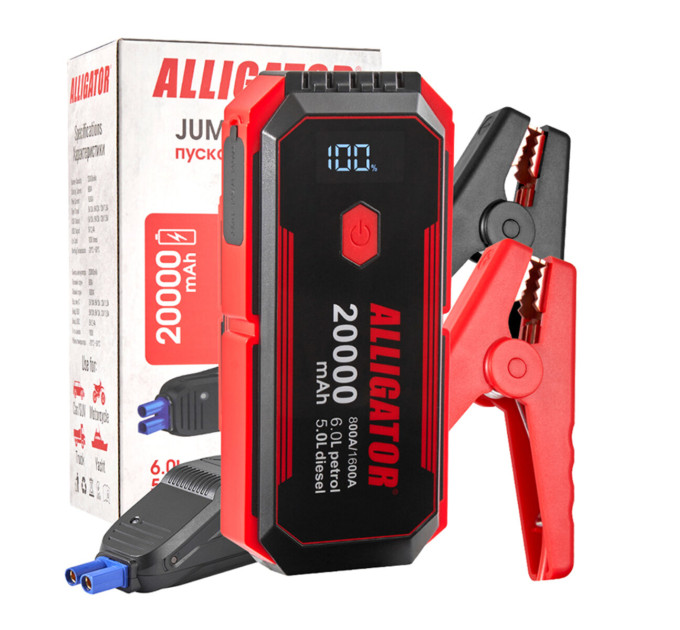 Портативний пусковий зарядний пристрій Alligator Jump Starter JS843 800A/1600A 20000mAh