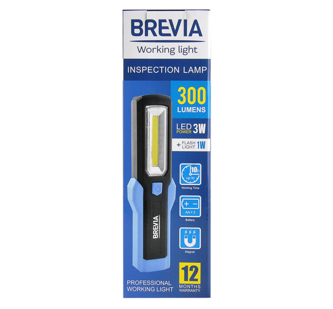 Ліхтар інспекційний Brevia LED Інспекційна ламп 3W COB+1W LED 300lm, IP20, IK05,3xAA 11440