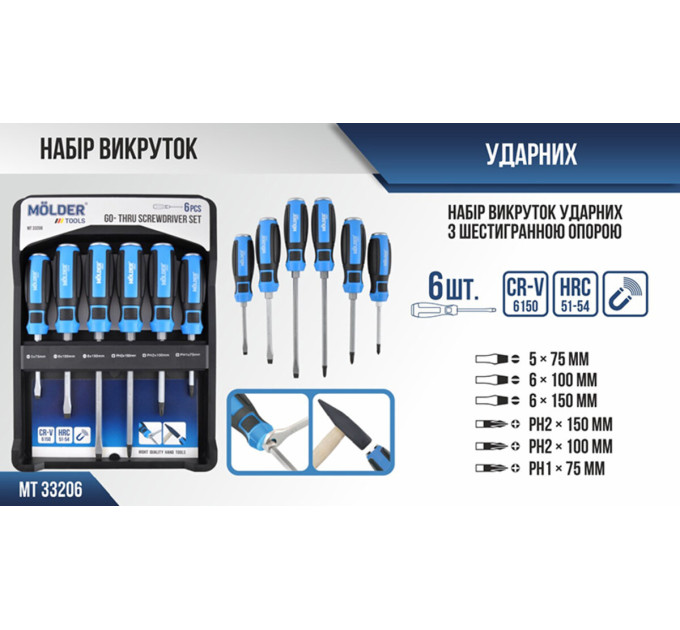 Набір викруток Molder ударні з шестигранною опорою 6шт MT33206 MT33206