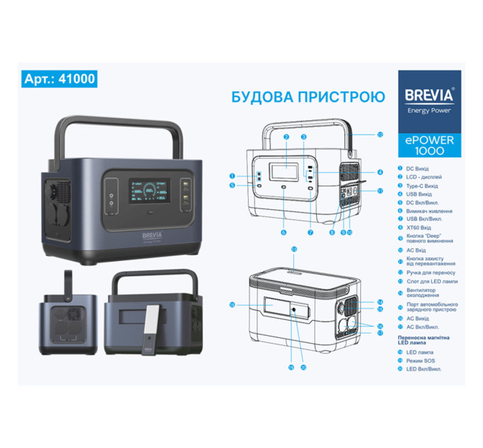 Зарядна станція Brevia ePower1000 41000EP 1008Wh LiFePO4