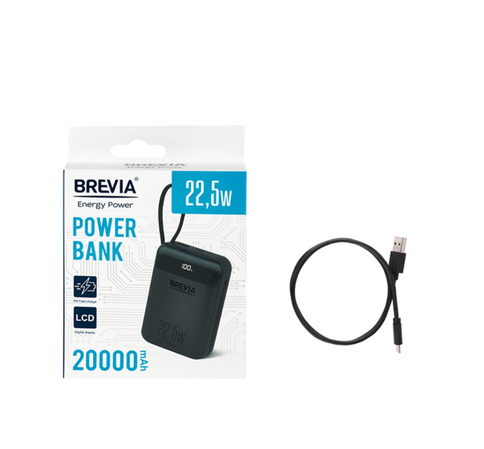Повербанк Brevia 45222 20000mAh 22.5W Type-C+Lightning Cable, Li-Pol, LCD