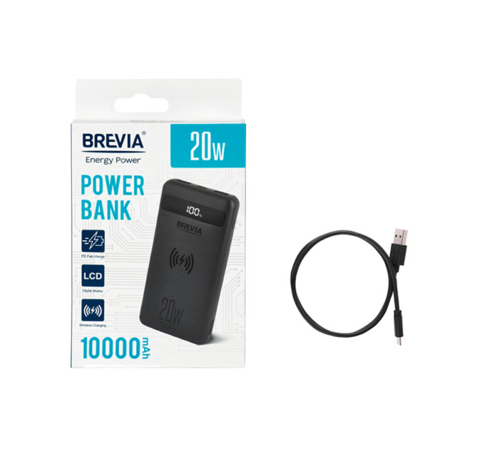 Повербанк Brevia 45118 10000mAh 20W Wireless Qi10W Li-Pol, LCD