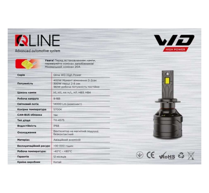 Світлодіодні лампи Qline WD High Power H11 6000K (2шт)