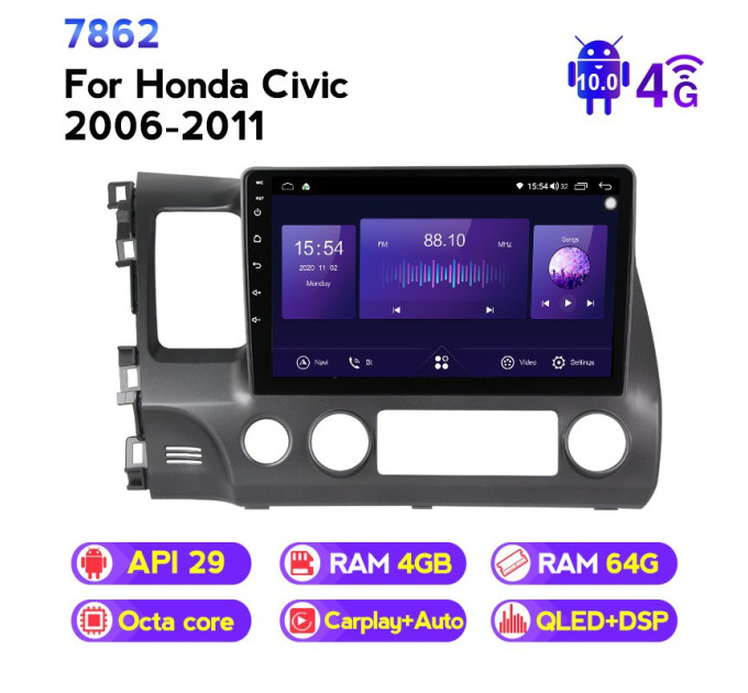 Штатна магнітола ECOBOOST FFT740Q-1134 HONDA CIVIC 2006-2011