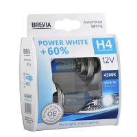 Комплект галогенних ламп Brevia H4 Power White 12040PWS 12V 60/55W Комплект галогенних ламп Brevia H4 Power White 12040PWS 12V 60/55W