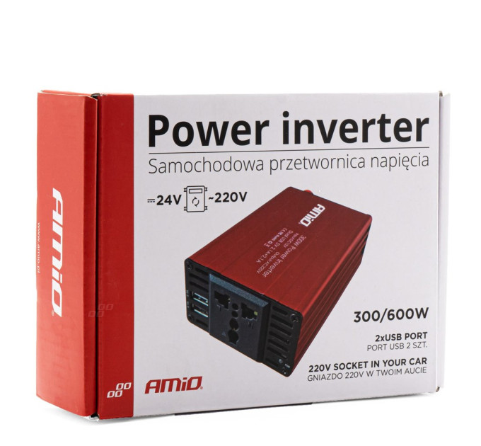 Автомобільний інвертор AMiO PI04 24В/230В 300Вт/600Вт 2xUSB