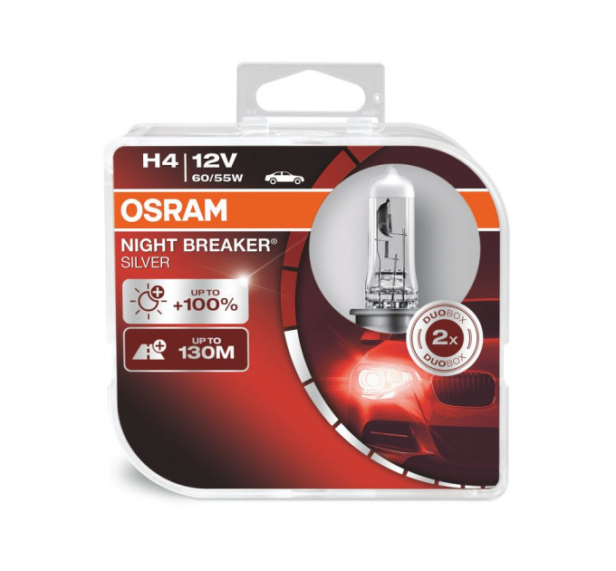 Комплект галогенних ламп OSRAM Night Breaker Silver 64193NBS-HCB H4 60/55W 12V P43t