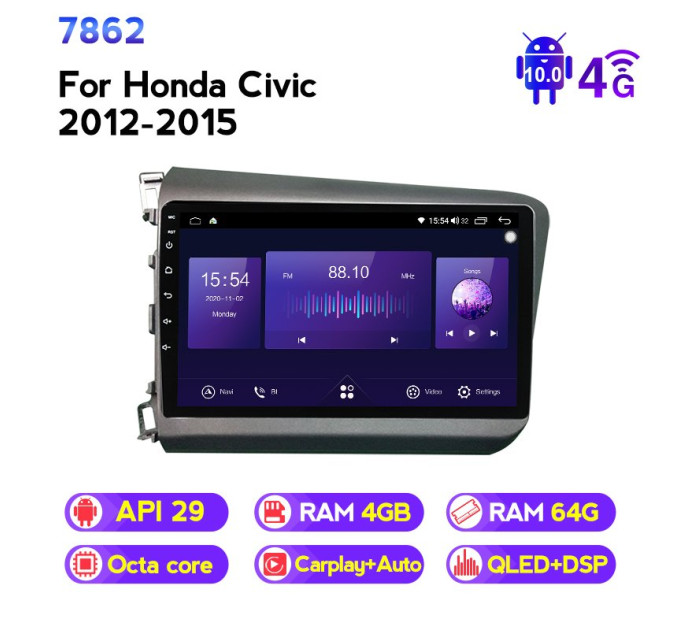 Штатна магнітола ECOBOOST FFT740Q-1137 HONDA CIVIC 2012-2015
