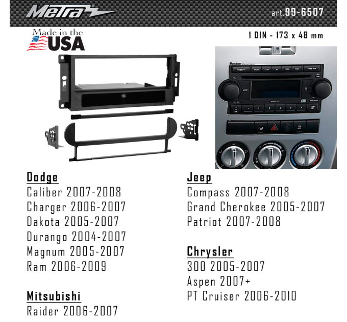 Перехідна рамка Chrysler, Dodge, Jeep, Mitsubishi Metra 99-6507