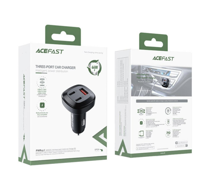 Автомобільний зарядний пристрій ACEFAST B3 66W (USB-C+USB-C+USB-A)