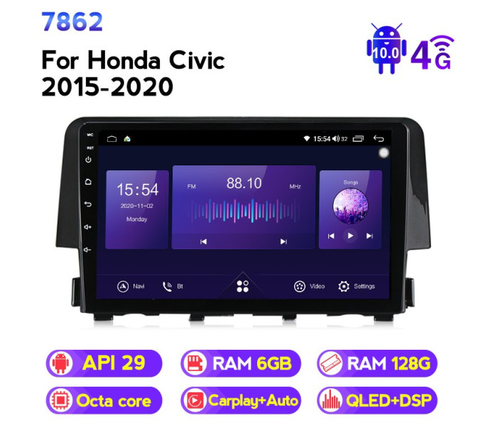 Штатна магнітола ECOBOOST FFT760Q-1138 HONDA CIVIC 2016-2018