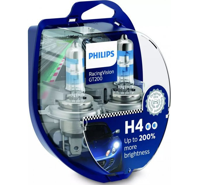 Комплект галогенних ламп PHILIPS RacingVision GT200 12342RGTS2 H4 60/55W 12V P43T