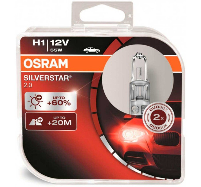 Комплект галогенних ламп OSRAM SilverStar 2.0 64150SV2-HCB H1 55W 12V P14.5S